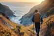 © DigitalMagicVisions - Finding Solitude: Man Hiking Along Coastal Path for Stress Relief in Nature - Close-Up Dynamic Silhouette against Coastal Path Backdrop