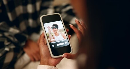 Aufkleber - hands, phone and screen in house for online dating, connection and swipe with choice or decision. gi