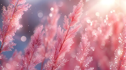 Wall Mural - Pink Delicate Flowers with Dew Drops