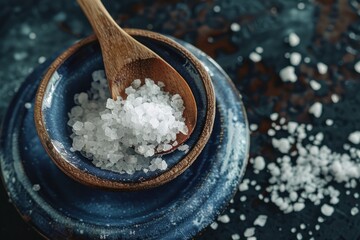 Wall Mural - A bowl containing salt with a wooden spoon resting on the edge