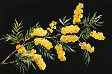 Poster - A close-up shot of bright yellow flowers against a dark black background