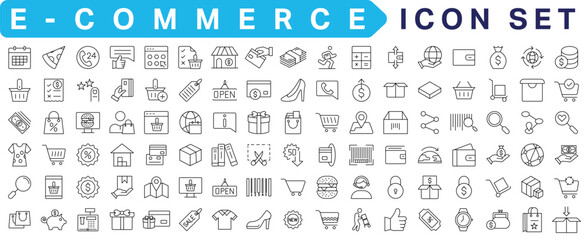 Poster -  E-commerce icon collection. Online shopping thin line icons. Shop icons vector