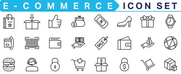 Poster -  E-commerce icon collection. Online shopping thin line icons. Shop icons vector