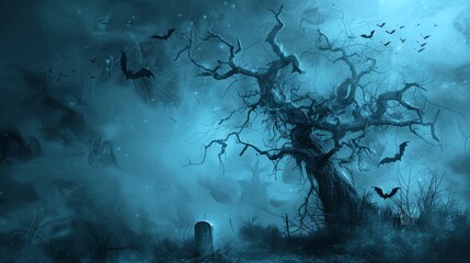 cemetery background with halloween style fog