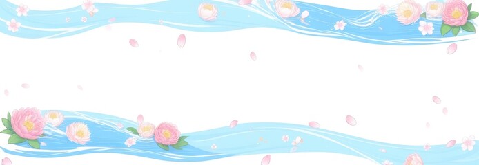 Wall Mural - Pink Flowers Floating on Blue Water.