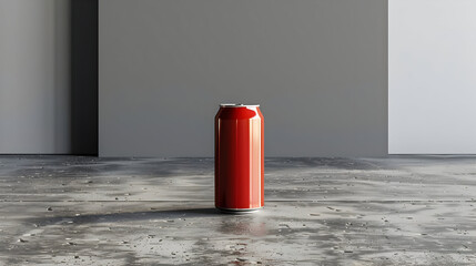 Red Aluminum Can on Concrete Floor