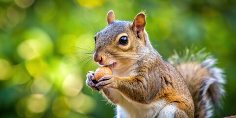 Wall Mural - Squirrel happily snacking on a peanut, squirrel, eating, nut, wildlife, foraging, cute, rodent, furry, animal, nature, outdoors