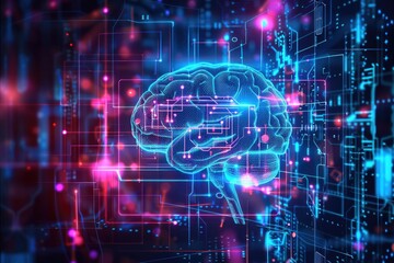 Poster - A futuristic computer circuit with artificial intelligence integrated into its design