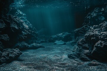 underwater scene with sunbeams shining on the ocean floor