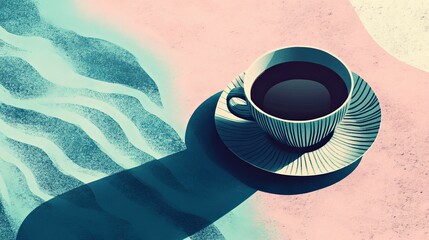 Wall Mural - risograph style, Illustration of Bobba Tea Cup