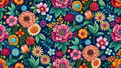 Seamless floral pattern with vibrant flowers, floral, seamless, pattern, vibrant, flowers, botanical, nature, colorful