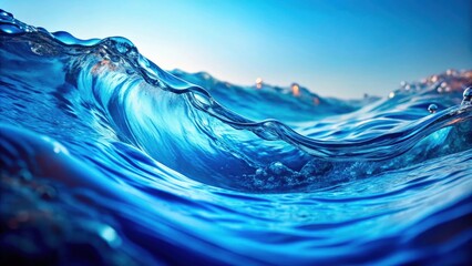 Close-up shot of a bright blue water wave conveying freshness and purity, water, wave, close-up, blue, freshness, purity, ocean