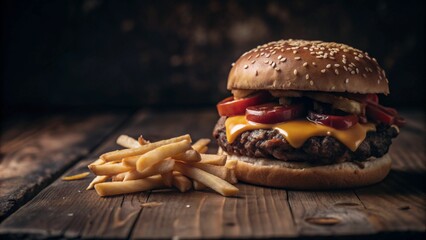 Wall Mural - hamburger on a black background