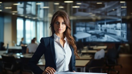 Canvas Print - A confident female engineer holding blueprints 