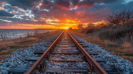 train tracks converging towards the horizon