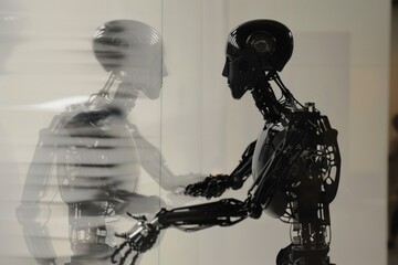 Poster - A robot mirroring a human's movements, Ai generated