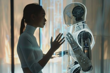 Poster - A robot mirroring a human's movements, Ai generated