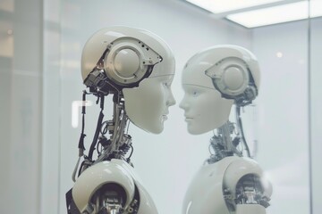 Poster - A robot mirroring a human's movements, Ai generated