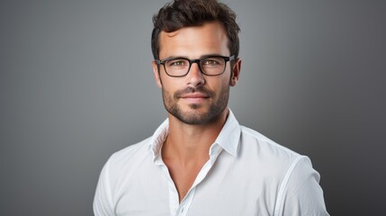 Wall Mural - Handsome young man wearing glasses, a shirt,