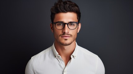 Wall Mural - Handsome young man wearing glasses, a shirt,