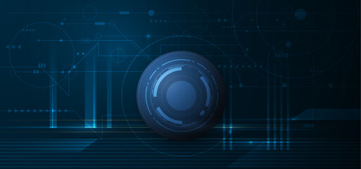 Wall Mural - Vector illustration design, digital eyeball and line on circuit board. High tech computer, science technology. Abstract futuristic communication concept. Dark blue color background