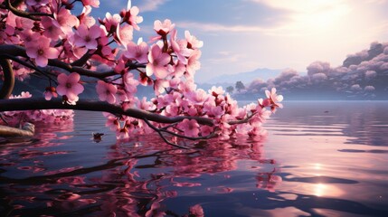 Canvas Print - Serene Blossom Reflection on Still Waters