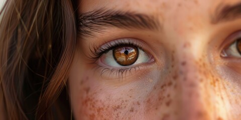 Sticker - Detailed close-up of brown eyes with freckles.