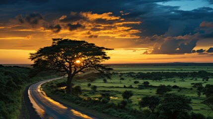 Canvas Print - Aerial view of sunset above canal  