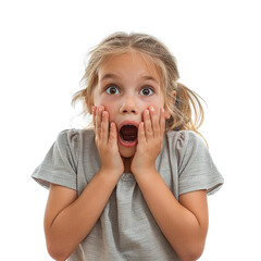 a young girl with blonde hair and a surprised expression on her face