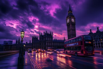 Wall Mural - The Westminster Palace and the Big Ben clocktower by the Thames river in London, United Kingdom, just after sunset