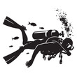 © Amir - Scuba diving people silhouettes vector illustrations isolated on white background.