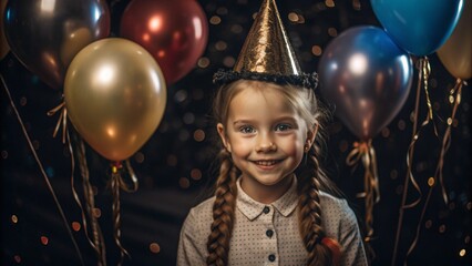 birthday girl with balloons