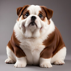 Cute fat dog sitting on a gray background