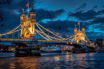 Canvas Print - Tower bridge London while open bridge for big boat pass at Thames river travel destination