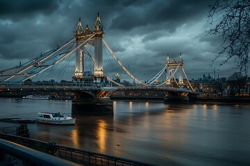 Canvas Print - Tower bridge London while open bridge for big boat pass at Thames river travel destination