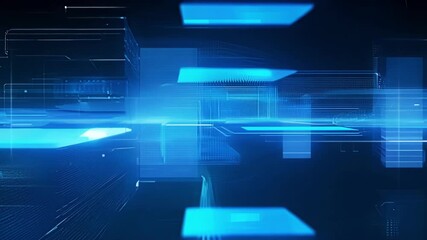 Poster - Experience a mesmerizing blend of vibrant blue lights weaving through a digital landscape, creating an atmosphere of innovation and technology.