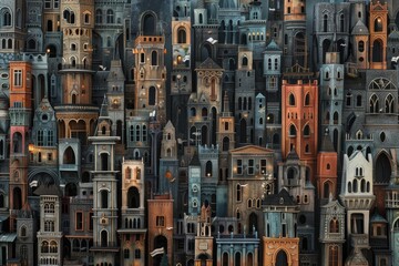 Wall Mural - A detailed and intricate cityscape with layers of buildings and structures, AI generated