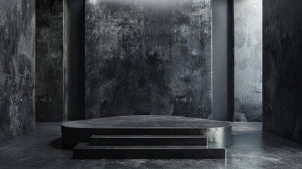Poster - Studio background with black room and concrete furniture for product display