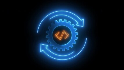 Automation, the use of technology to perform tasks with reduced human assistance. Glowing neon line of automation icon isolated on transparent background.