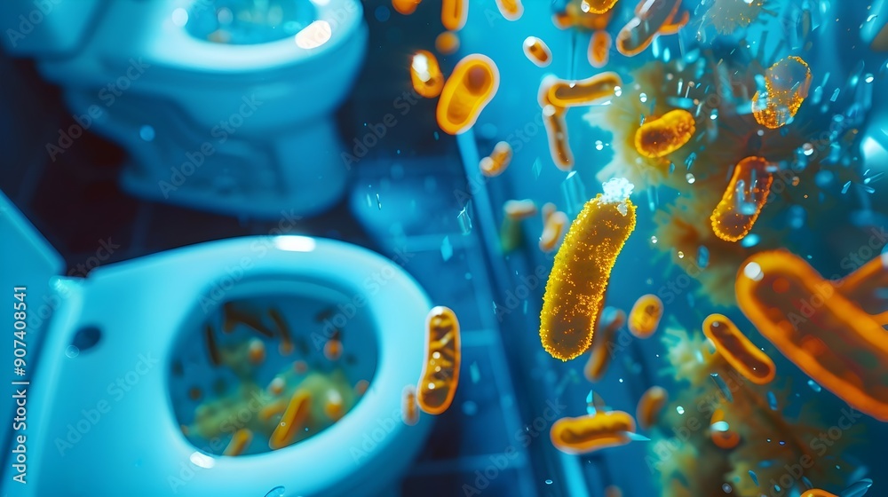 Microscopic Bacteria Thriving on Bathroom Surfaces Depicting Hygiene ...