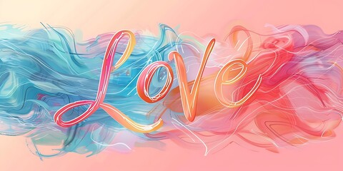 Wall Mural - Abstract background with colorful drawing word 'Love' for weeding, banner.