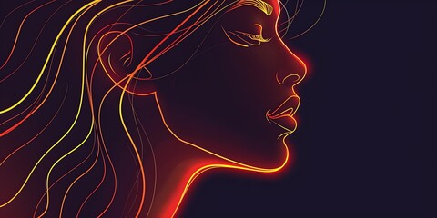 Wall Mural - Abstract of beautiful girl face with curly hair and wavy lines.