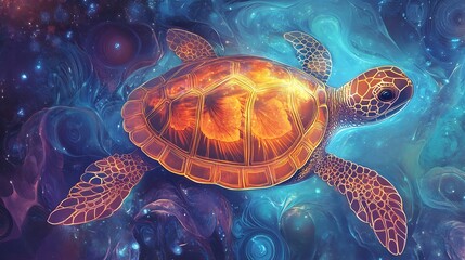 Poster - A vertical picture of a turtle in the middle of the forest