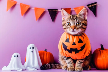 halloween card with cat and pumpkin