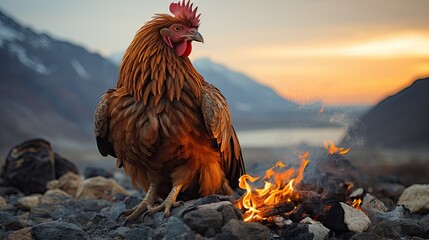 Sticker - Balochi chicken sajji roasting over an open fire  