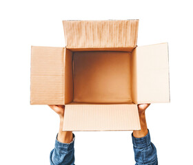 Open to Possibilities: Empty cardboard box held aloft, inviting viewers to imagine the possibilities for easy use in designs and concepts.