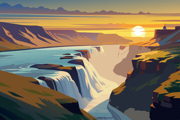 Canvas Print - Sunset landscape vector illustration