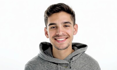 Canvas Print - Portrait of a happy young man smiling isolated on a white background