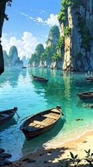 Wall Mural - ha long bay vietnam natural wonders around the world morning view anime