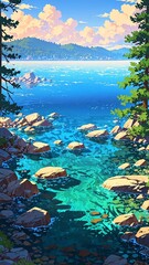 Wall Mural - lake tahoe usa natural wonders around the world morning view anime